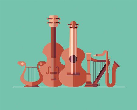 instruments symbol bundle design, Music sound melody and song theme Vector illustrationのイラスト素材