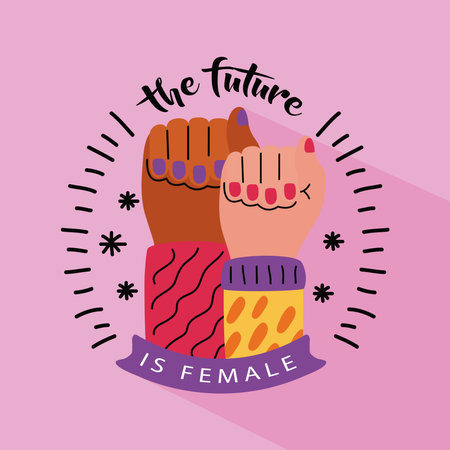 Girl power hands fists up design of Woman empowerment female feminism and rights theme Vector illustrationのイラスト素材
