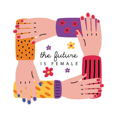Girl power hands support design of Woman empowerment female feminism and rights theme Vector illustrationのイラスト素材