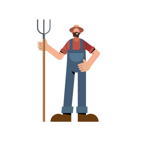 Farmer man with rake and overall design, Agronomy lifestyle agriculture harvest and farming theme Vector illustrationのイラスト素材