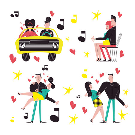 Romantic couple cartoons icon collection design, Relationship love and romance theme Vector illustrationのイラスト素材