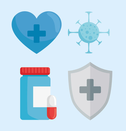 bundle of four virus   protection icons vector illustration designのイラスト素材