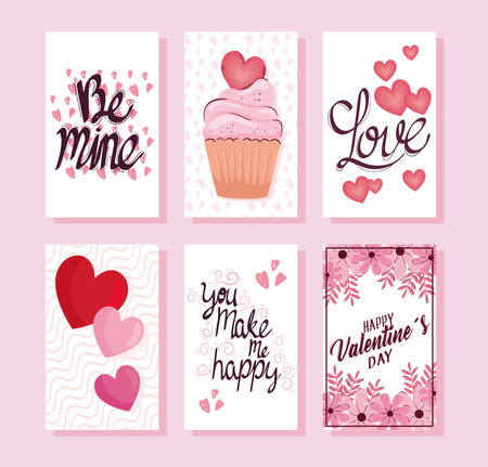 happy valentines day letterings cards vector illustration designのイラスト素材