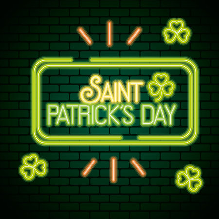 saint patricks day neon light with clovers leafs vector illustration designのイラスト素材