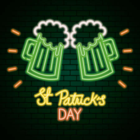 saint patricks day neon light with beers vector illustration designのイラスト素材