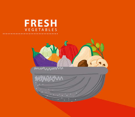 bowl with fresh vegetables healthy food vector illustration designのイラスト素材