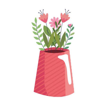beautiful flowers garden in red vase decoration vector illustration designのイラスト素材