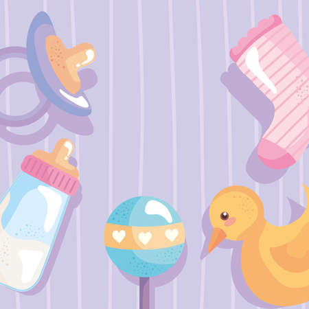 bundle of five baby shower icons around vector illustration designのイラスト素材