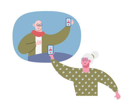 old couple using technology in video calling characters vector illustration designのイラスト素材