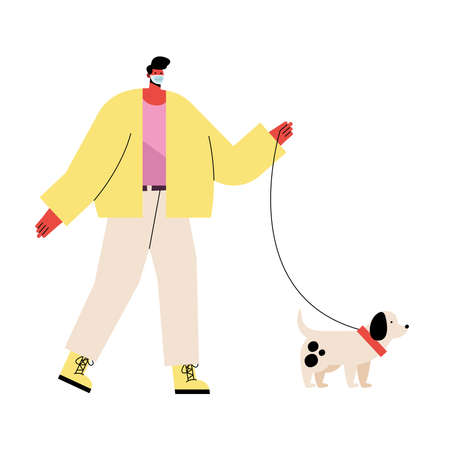 young man wearing medical mask with cute dog vector illustration designのイラスト素材