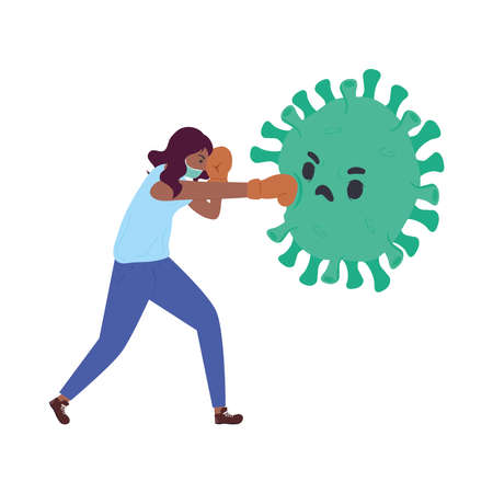 afro woman punch virus particle vector illustration designのイラスト素材