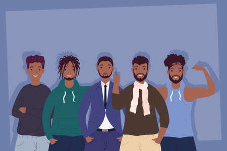 young afro men avatars characters vector illustration designのイラスト素材