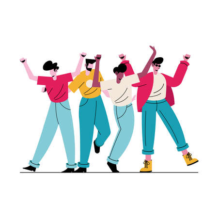 happy young four boys avatars characters vector illustration designのイラスト素材