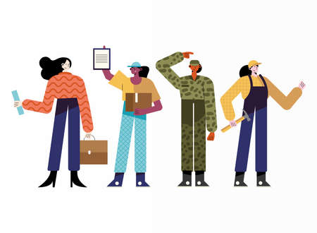 bundle of four women different professions characters vector illustration designのイラスト素材