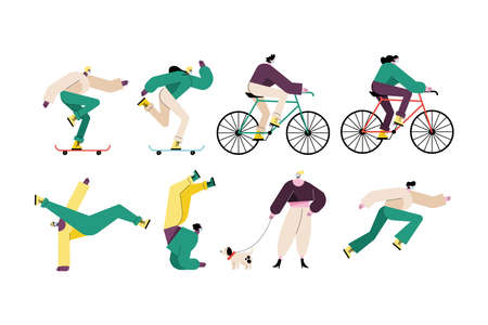 group of eight persons wearing medical masks vector illustration designのイラスト素材