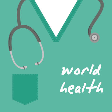 health day lettering in surgeon shirt with stethoscope vector illustration designのイラスト素材