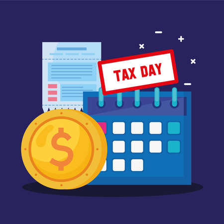tax day lettering in calendar withy receipt and coin money vector illustration designのイラスト素材