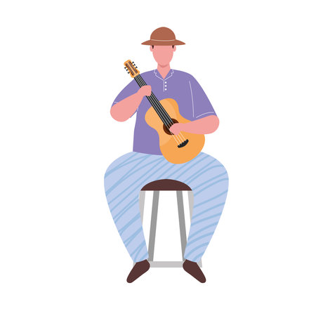 young musician man playing guitar instrument character vector illustration designのイラスト素材