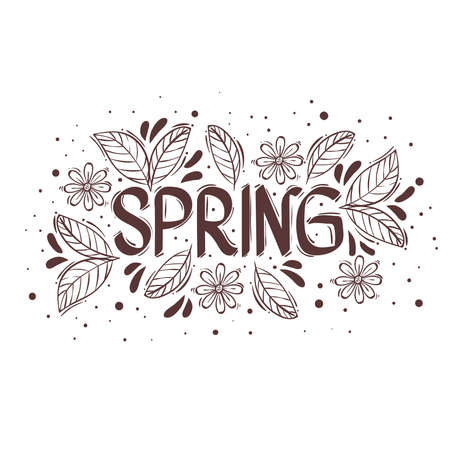 spring season lettering card with monocrome floral frame vector illustration designのイラスト素材