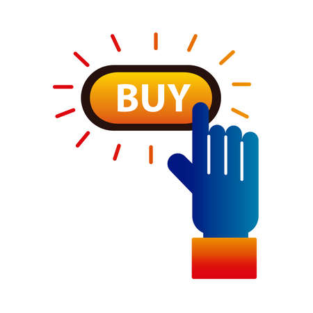 buy online button with hand pushing ecommerce technology vector illustration designのイラスト素材