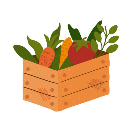 wooden basket with vegetables farm icon vector illustration designのイラスト素材
