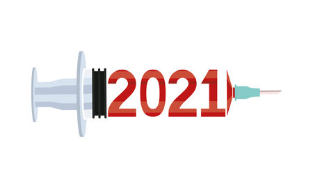2021 year number in vaccine syringe vector illustration designのイラスト素材