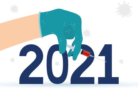 doctor hand vaccinating 2021 year number vector illustration designのイラスト素材