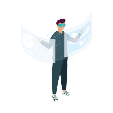 man using virtual reality mask and displays vector illustration designのイラスト素材