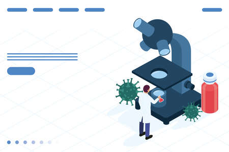 doctor with microscope and   vaccine isometric icons vector illustration designのイラスト素材