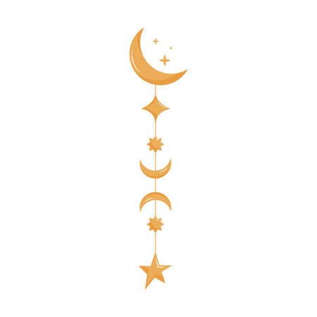 golden moons and stars hanging esoteric icon vector illustration designのイラスト素材