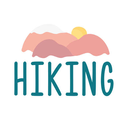 hiking word with mountains and sun vector illustration designのイラスト素材