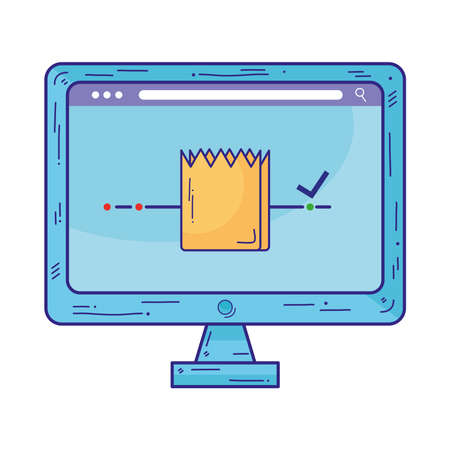 delivery service in desktop with paper bag vector illustration designのイラスト素材