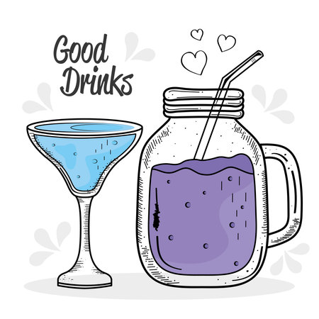 two drinks purple and blue colors drawing icons vector illustration designのイラスト素材