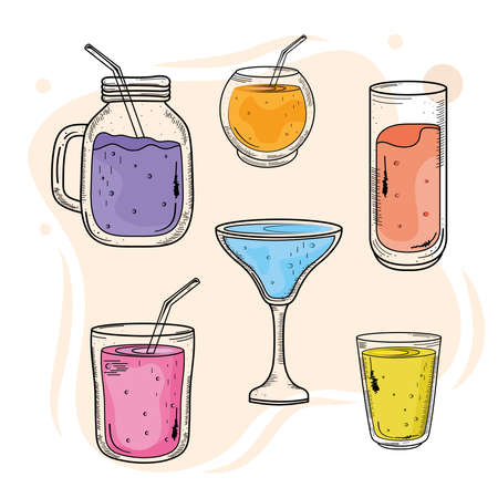 bundle of six drinks set icons vector illustration designのイラスト素材