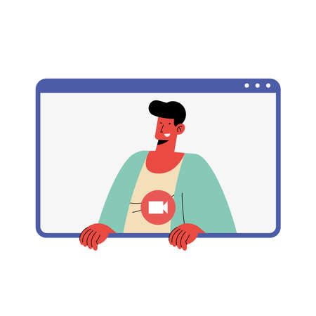 man character in video conference template vector illustration designのイラスト素材
