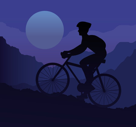 athlete riding bike sport silhouette in the mountain vector illustration designのイラスト素材