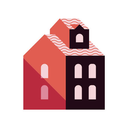 three story building red color minimal city icon vector illustration designのイラスト素材