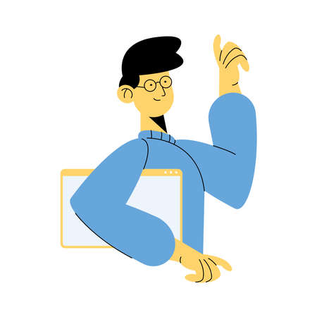 young man with webpage template vector illustration designのイラスト素材