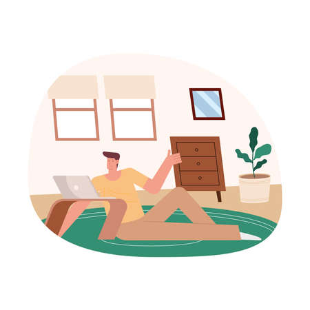 young man seated in the home character vector illustration designのイラスト素材