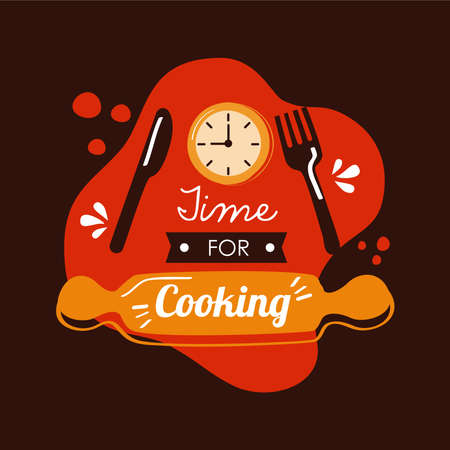 wooden roll and cutleries labelのイラスト素材