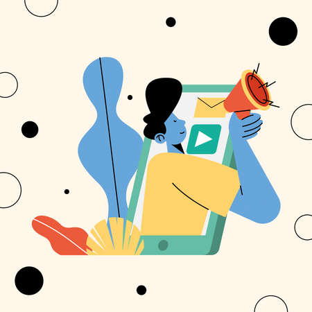 young man with megaphone in smartphone vector illustration designのイラスト素材