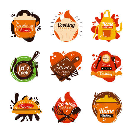 kitchen set tools and letteringsのイラスト素材
