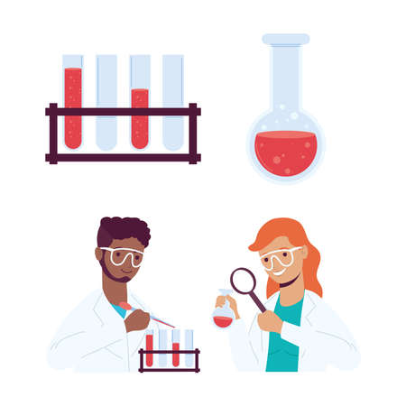 scientifics and laboratory tools charactersのイラスト素材