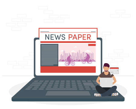 man in laptop online newsのイラスト素材