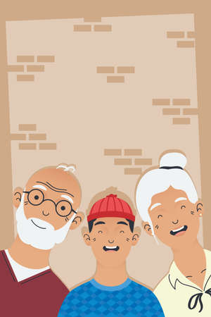 grandparents and boy avatars charactersのイラスト素材