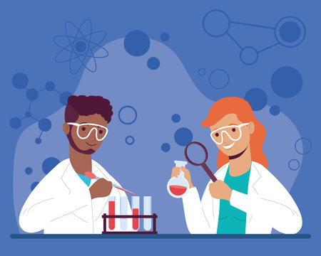 couple scientifics working characters icons