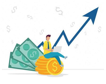 businessman seated in money statisticsのイラスト素材