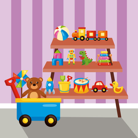shelf and cart with toysのイラスト素材