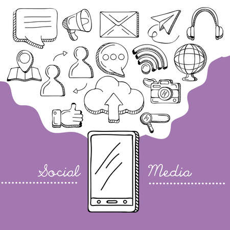 smartphone and social media iconsのイラスト素材