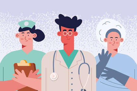 three doctors staff team charactersのイラスト素材